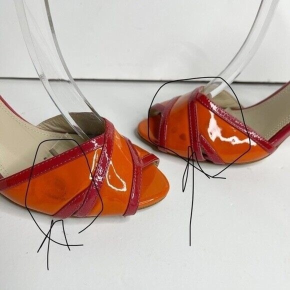 Women D Orsay  Orange Patent Leather Heels Sz 7 1/2 M Andrew Stevens - Picture 9 of 13